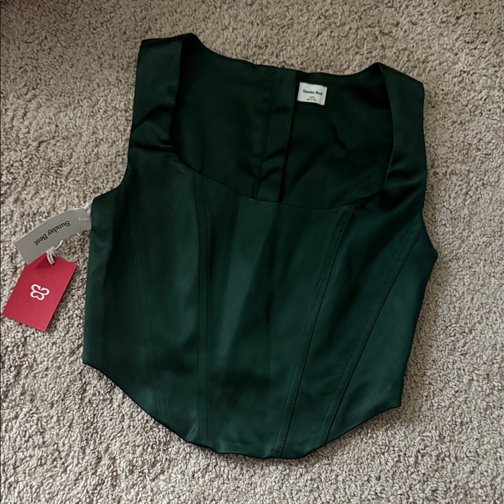 Sunday Best Dark Green Satin Tank Top